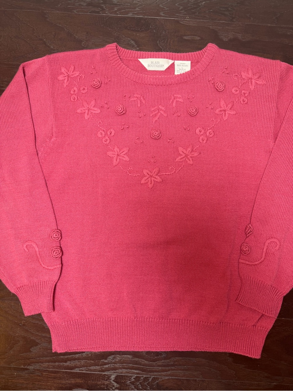 Vintage Blair Boutique Pink Floral Embroidered Cottagecore Sweater Large - Picture 3 of 10